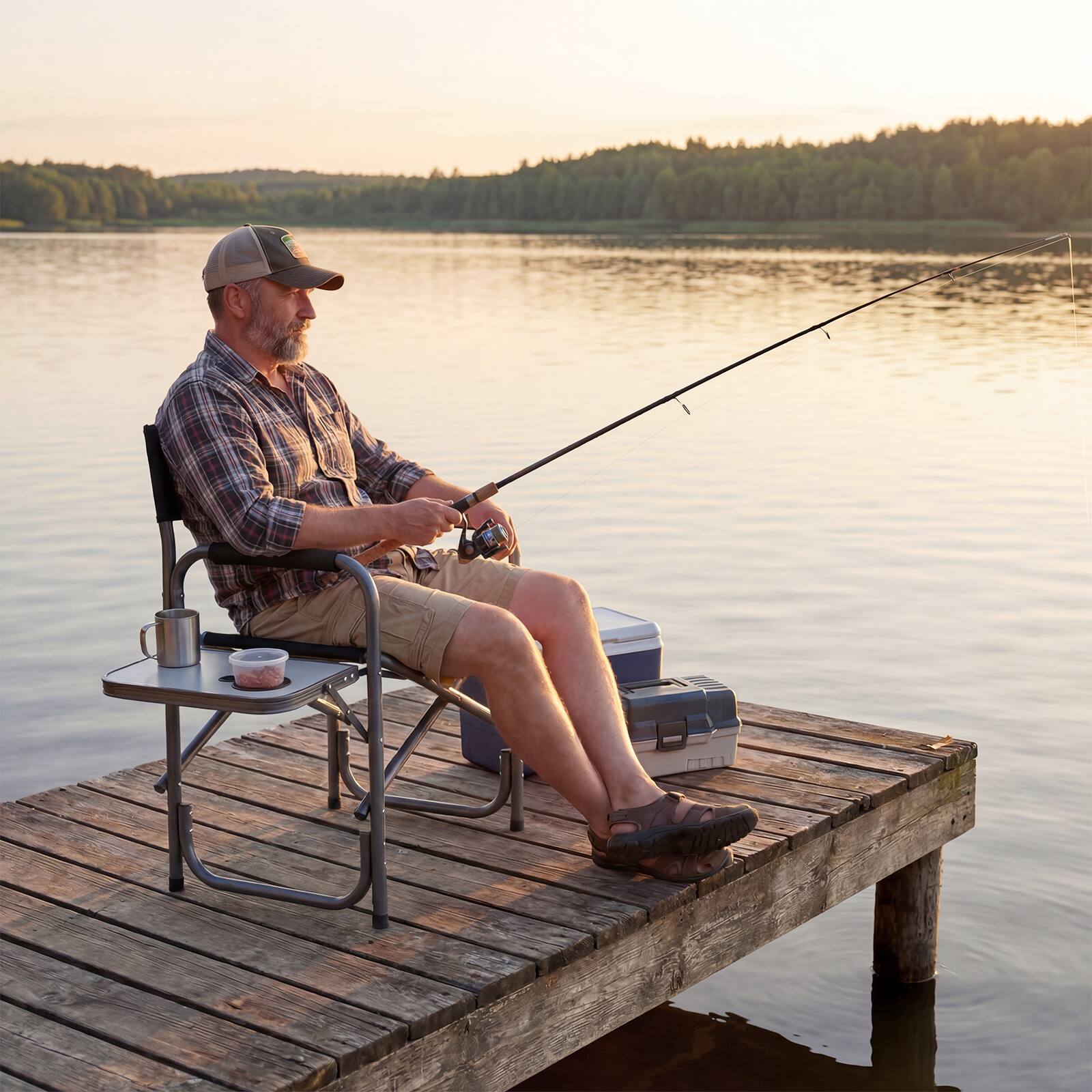 Alt View 1. Costway - Costway Folding Camping Chair, Lightweight Portable Directors Chair with Side Table - Black.