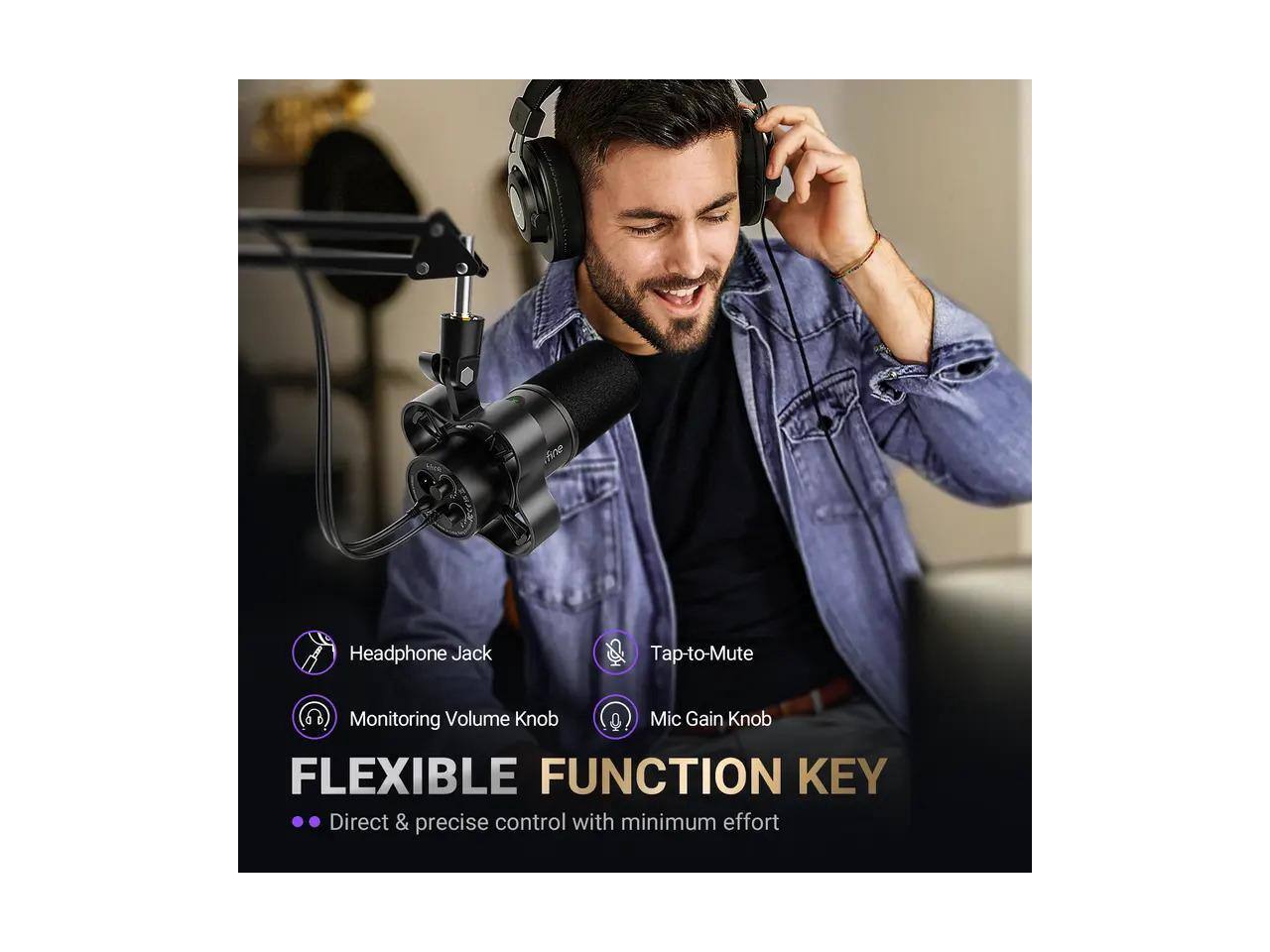 fine Headphone Jack Tap-to-Mute Monitoring Volume Knob Mic Gain Knob FLEXIBLE FUNCTION KEY Direct & precise control with minimum effort