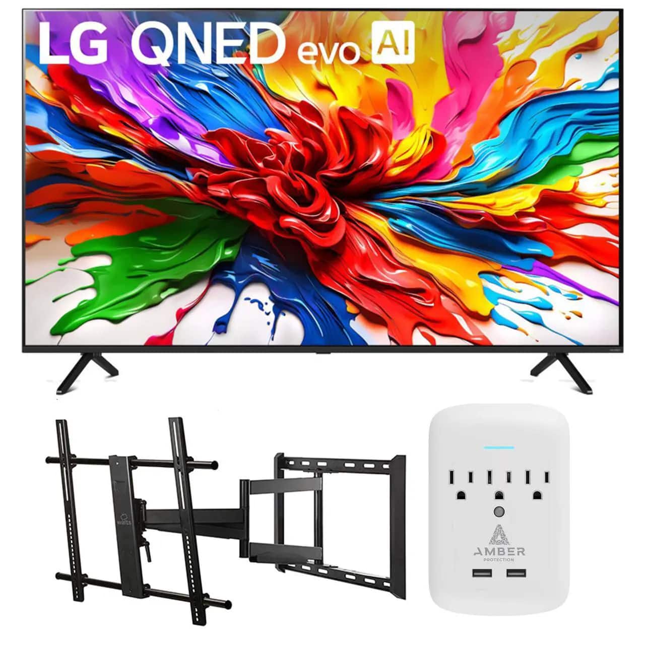 LG - 65QNED92AUA 65 Inch 4K QNED Mini LED AI Smart TV with Large/Extra Large Full Motion Mount and 3-OUTLET-SURGE (2025)