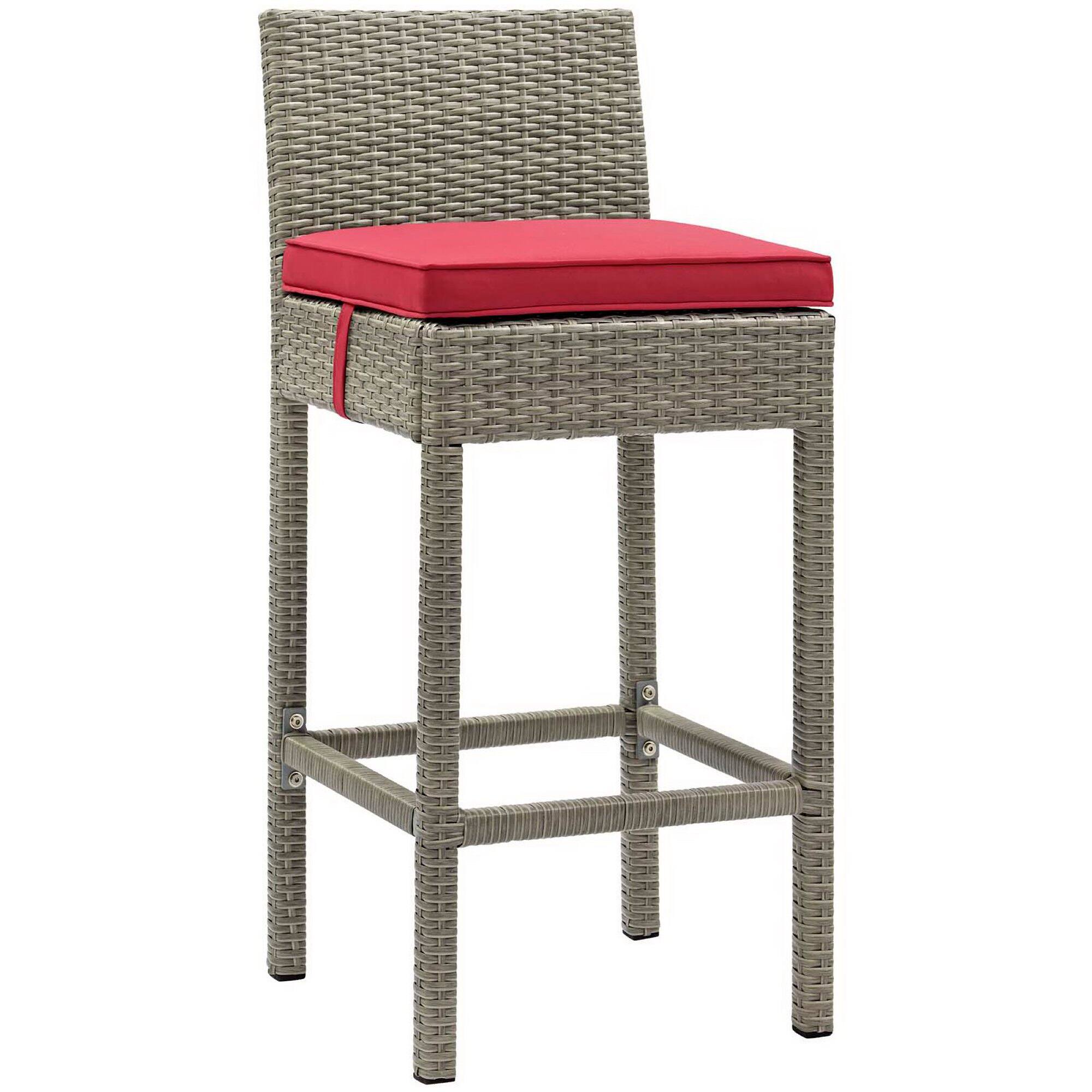 Left. Modway - Conduit Outdoor Patio Wicker Rattan Bar Stool Set of 4 by Modway - Light Gray Red.
