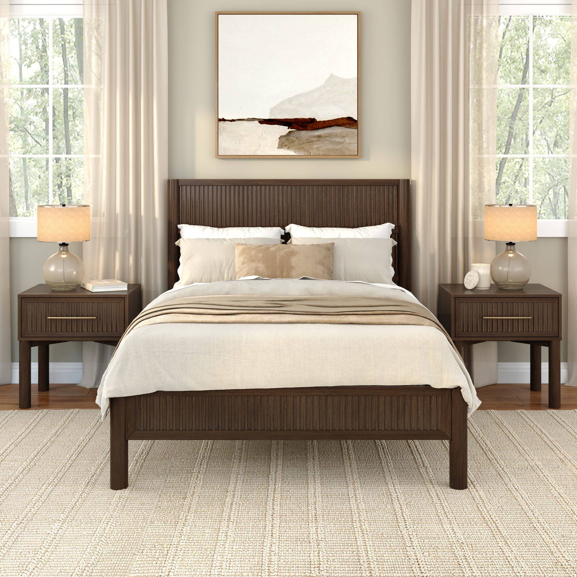 Alt View 1. Plank+Beam - Sera Fluted Full Bed, Walnut - Walnut.