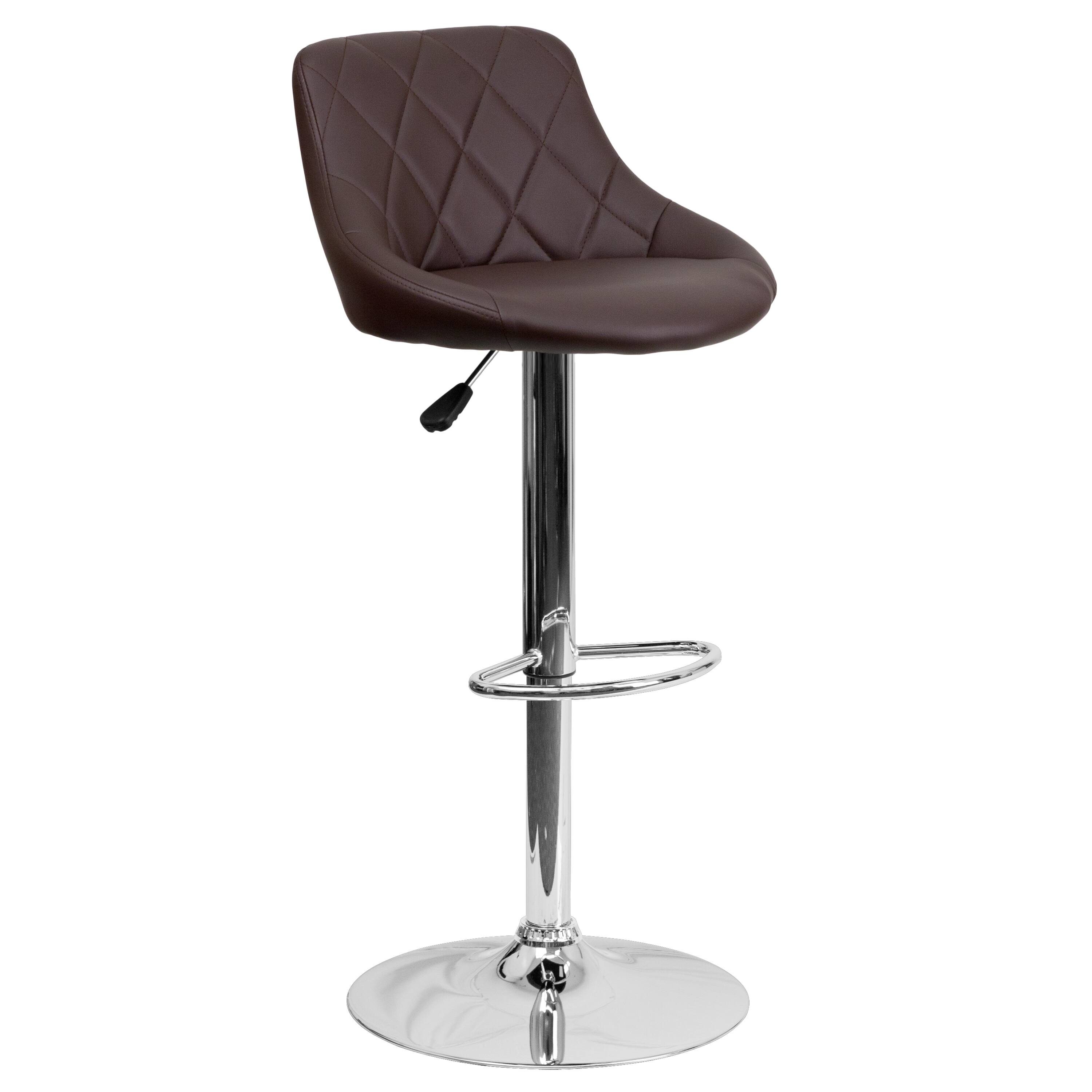 Alt View 1. Emma + Oliver - Bucket Seat Adjustable Height Barstool with Diamond Pattern Back - Brown.