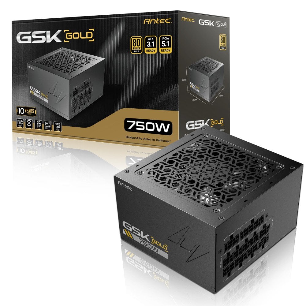 Antec - GSK750 V2 ATX3.1, 750W Full Modular PSU, 80 PLUS Gold Certified, PCIE 5.1 Support, PhaseWave Design, 120mm Silent Fan - GSK750 V2 US