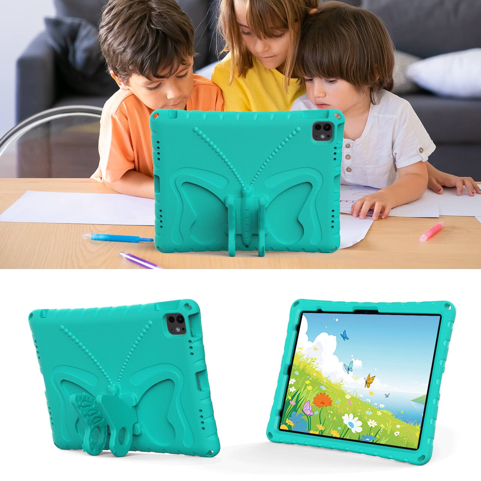 Alt View 2. Dteck - Kids Case for Apple iPad Air (M4) 13" 2026 and 12.9-inch iPad Pro 2018/2020/2021/2022,Shockproof EVA Stand Cover+Strap - Mint.