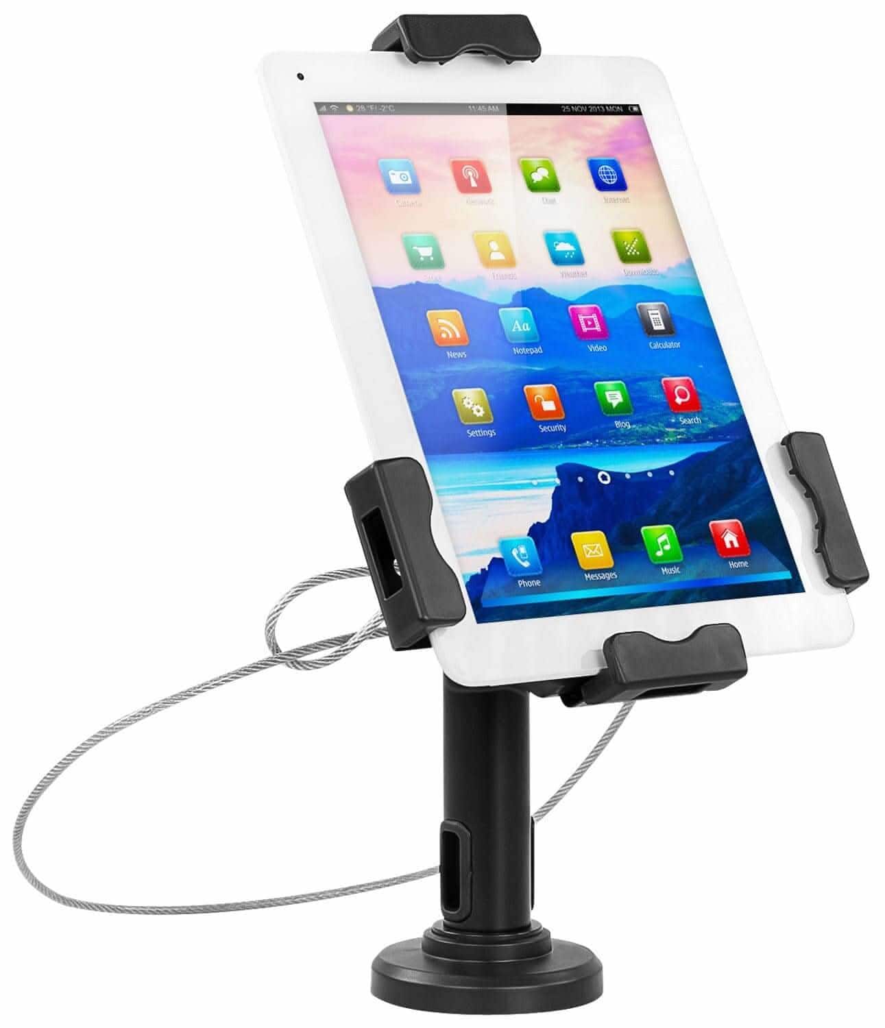 Mount-It! - Anti‑Theft Tablet Stand with Locking Cable & Adjustable Viewing for Most 7.9″–11″ Tablets, Black - Silver