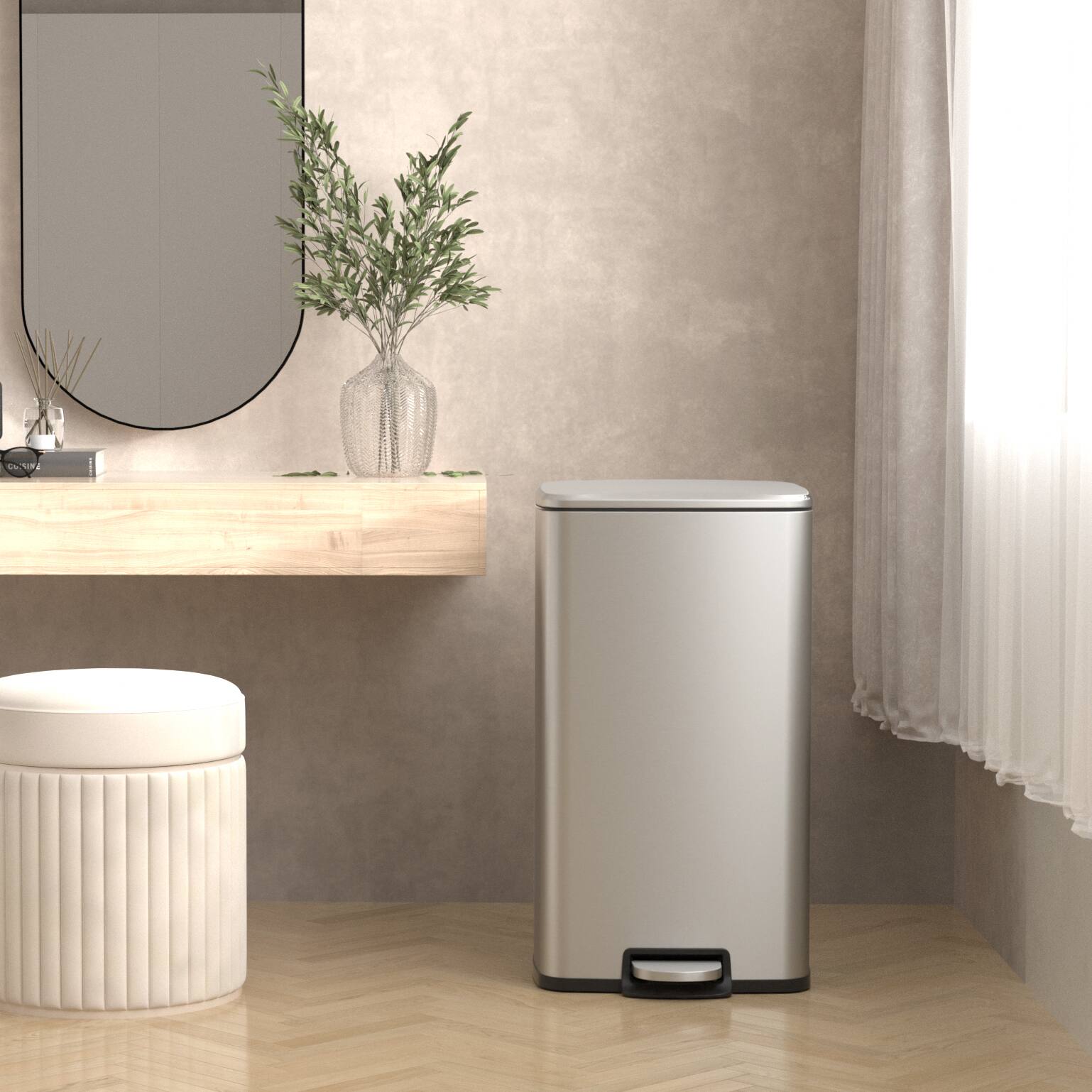 Alt View 7. Innovaze - 8 Gal./30 Liter Rectangular Stainless Steel step-on Trash Can for kitchen - Sliver.