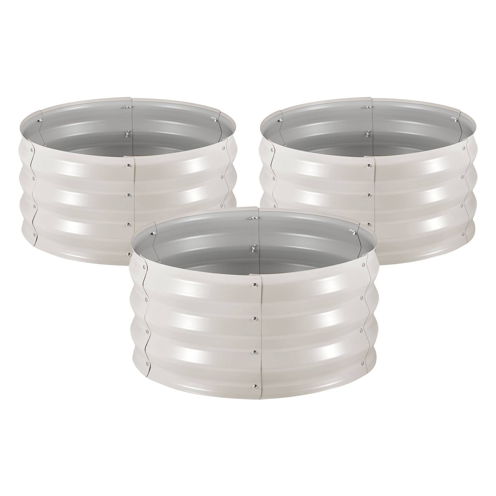 Alt View 5. VEVOR - 3 Pcs Galvanized Raised Garden Beds, 2 x 2 x 1 ft, Round Metal Planter Boxes Kit Outdoor - Beige.