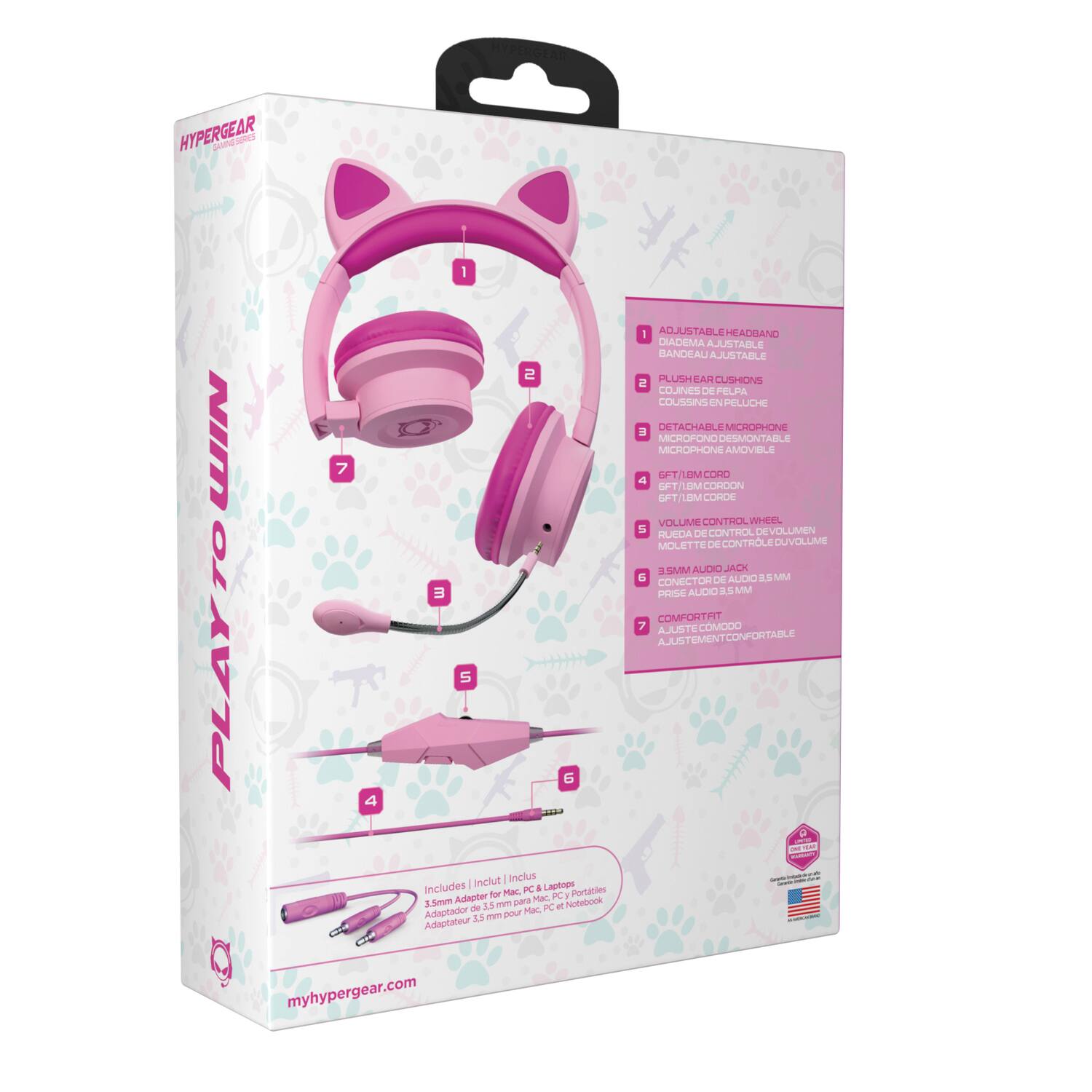 HYPERGEAR Goud s 1 NIM TO PLAY 7 4 - ADJUSTABLE HEADBAND DADEMA AJITARE BANDEAU AUSTABLE S PLUSH SAR fo CUIHIONS COJINES DE PELHA COUSISINS N PELUICHE DETACHABLE MICROPHONE al MICROFOND DESMONTABLE MICROPHONE AMOVIBLE FTILOM CORO  GFT UM CORDON SPT DM CORDE VOLUME CONTROL WHEEL S DE CONTROL DEVOLUMEN RUELIA MOLETTE DE CONTROLE DUVOLUME BLSMM AUDIO JACK 6  ALIDIO i5 MM CONECTUR 3 P AUDIO a.5 MM COMPORTRT 7 AJGTE COMOOO AJUSTEMENTCONFORTABLE AJUO 5 G   inclut ancius  Includes I a Laptnes Pa RC Portables Adepter for MIC PC Smm 35 men sara  Notebook de PL FC Adaptador 35 - pour Adaptateur myhypergear.com