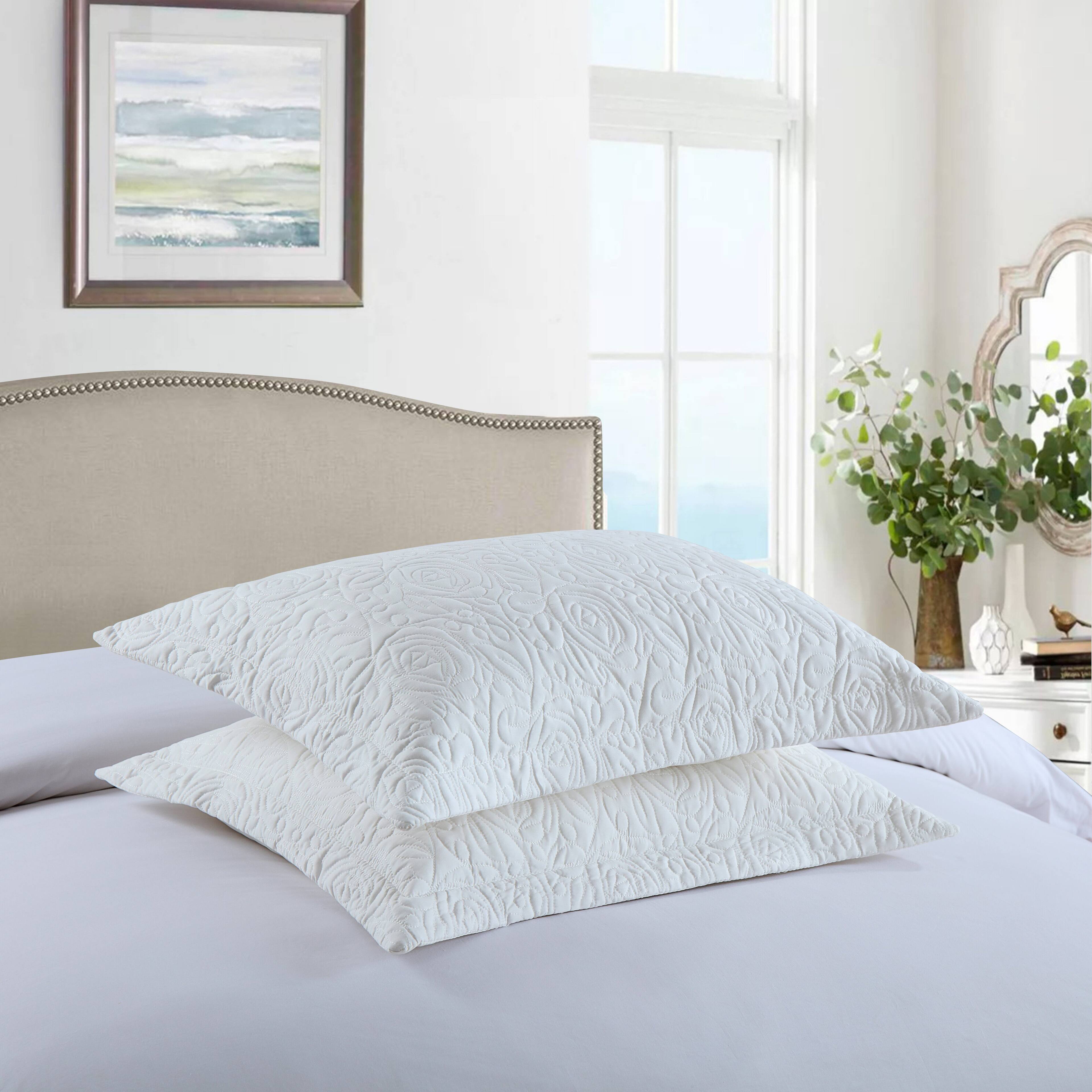 Angle. MarCielo - 2-Pack Embroidered Solid Color Pillow Shams Polyester - Cream.