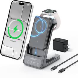 RORRY - 3-in-1 5000mAh Charging Station, 20W Magnetic Wireless Charger for iPhone, Apple Watch & AirPods - Dark Gray