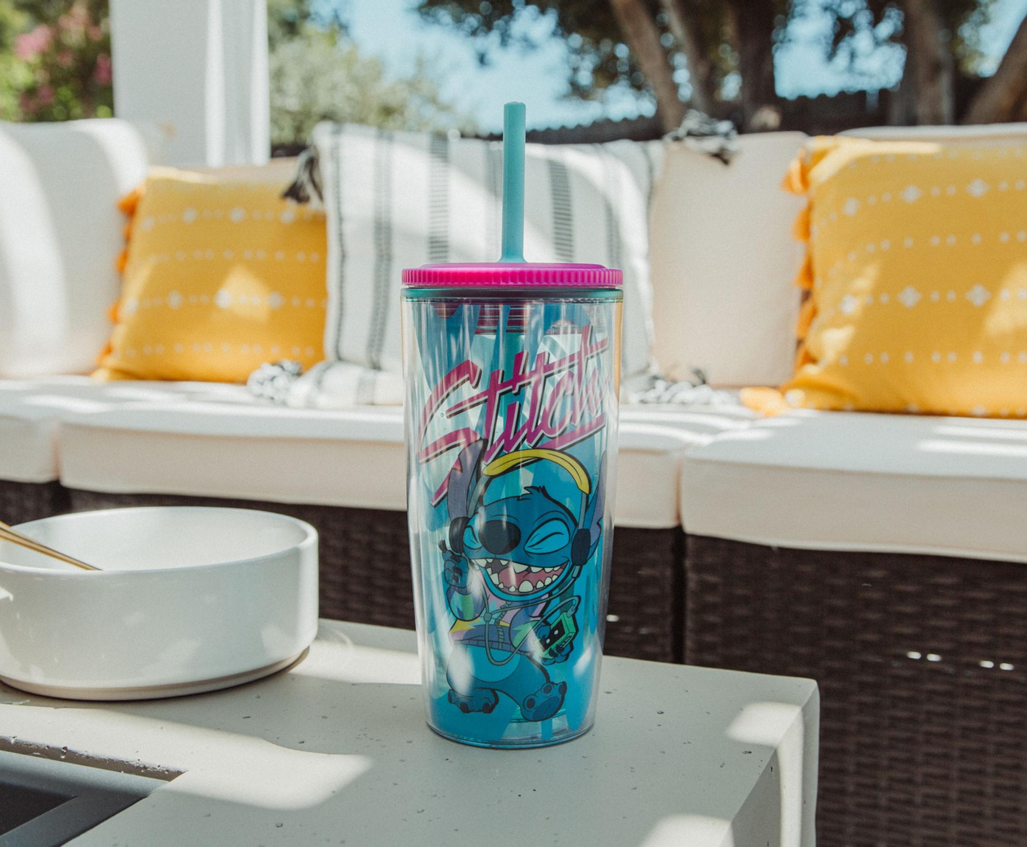 Alt View 5. Silver Buffalo - Disney Lilo & Stitch Jamming Plastic Tumbler With Lid and Straw | Hold 20 Ounces - Blue.