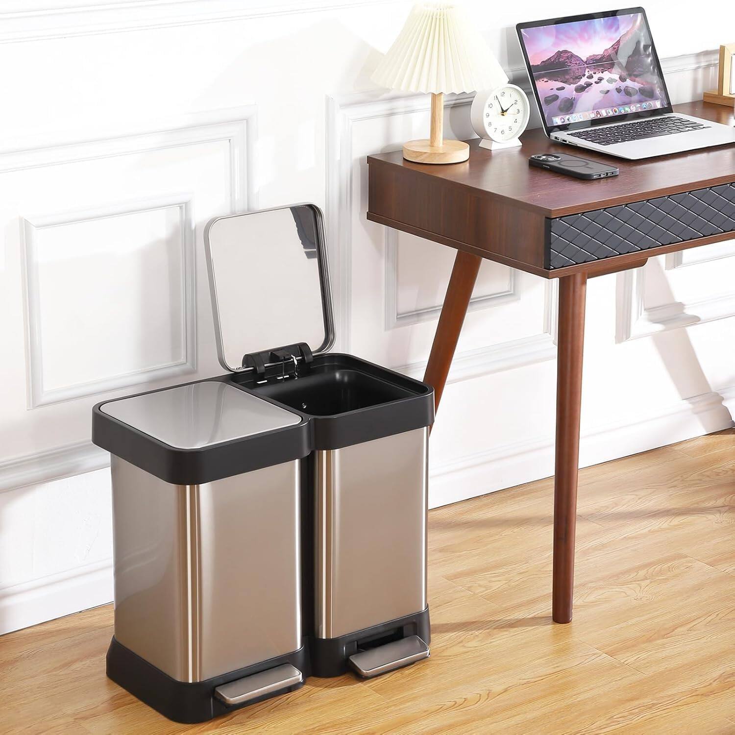 Alt View 4. Acekool - Step-Open Dual Trash and Recycling Bin with Soft-Close Lid.