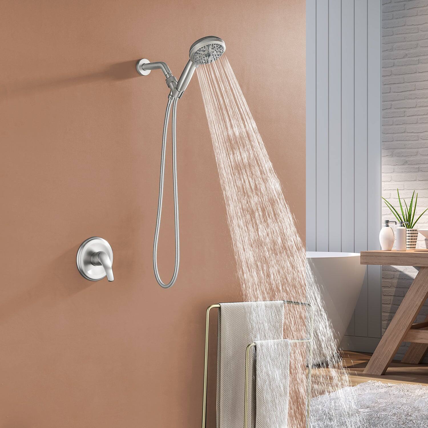 Alt View 3. Boyel Living - Brushed Nickel Shower Set with 10 Function Handheld Shower and Pressure Balance Valve - Brushed Nickel.