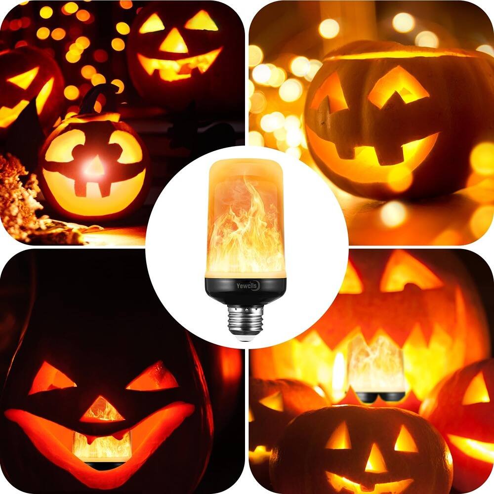 Back. MOSZAR LLC - 2-Pack Flame Light Bulbs, E26, 4 Modes Flickering for Halloween & Christmas Indoor/Outdoor Party Decor.