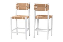 bali & pari - Talli Bohemian Paper Loom Mahogany Wood 2-Piece Bar Stool Set - Brown/White