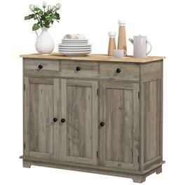 Homcom - Storage Cabinet, Sideboard Floor Cupboard with Solid Wood Top, Adjustable Shelf, and 3 Drawers - Distressed Gray
