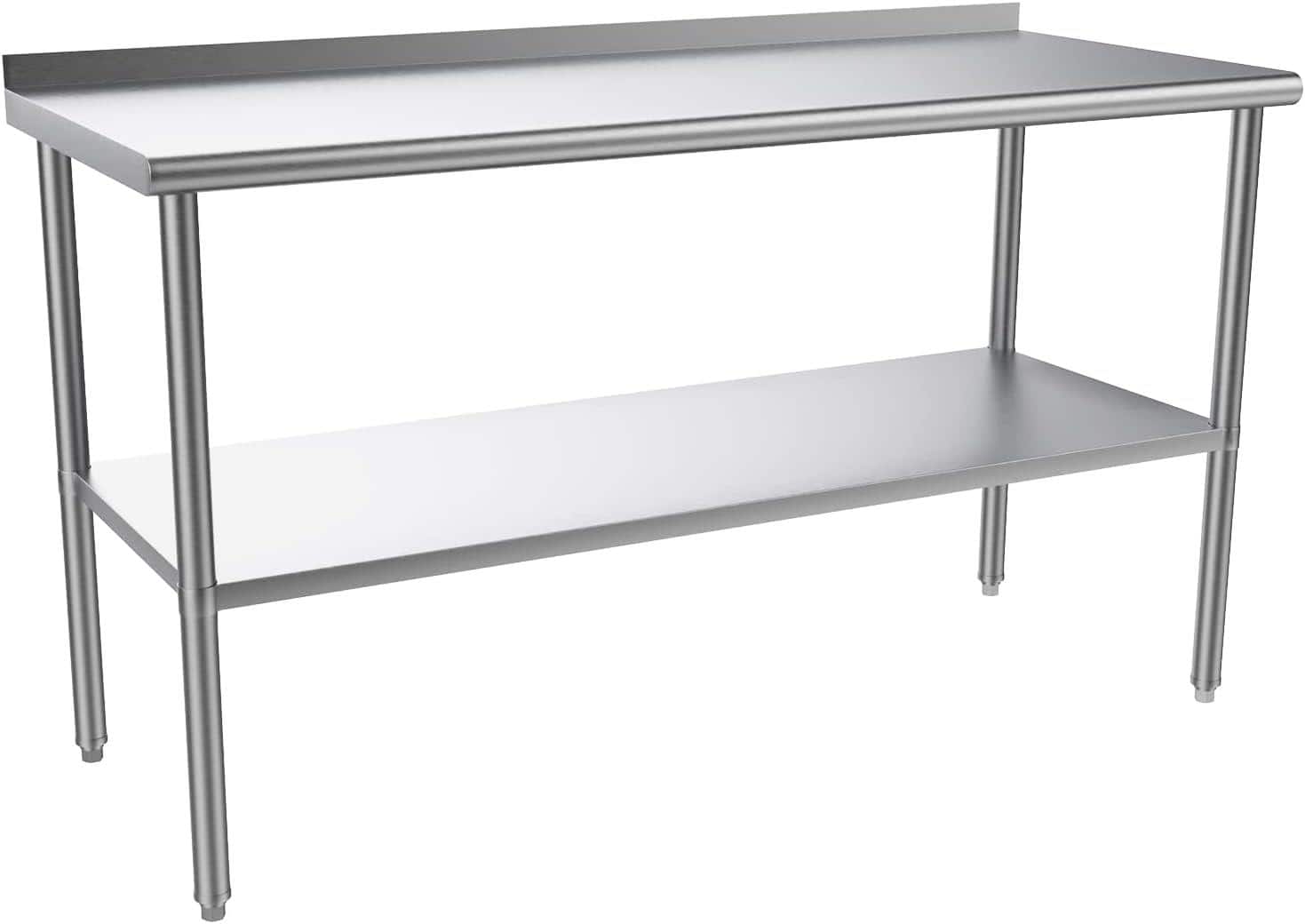 Winado - 59.1" x 23.6" Stainless Steel Table Heavy Duty Workbench with Backsplash and Undershelf for Garage & Commercial Kitchen - Silver