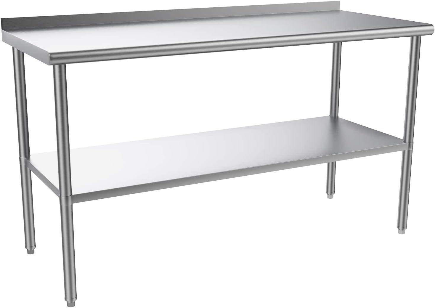 Front. Winado - 59.1" x 23.6" Stainless Steel Table Heavy Duty Workbench with Backsplash and Undershelf for Garage & Commercial Kitchen - Silver.