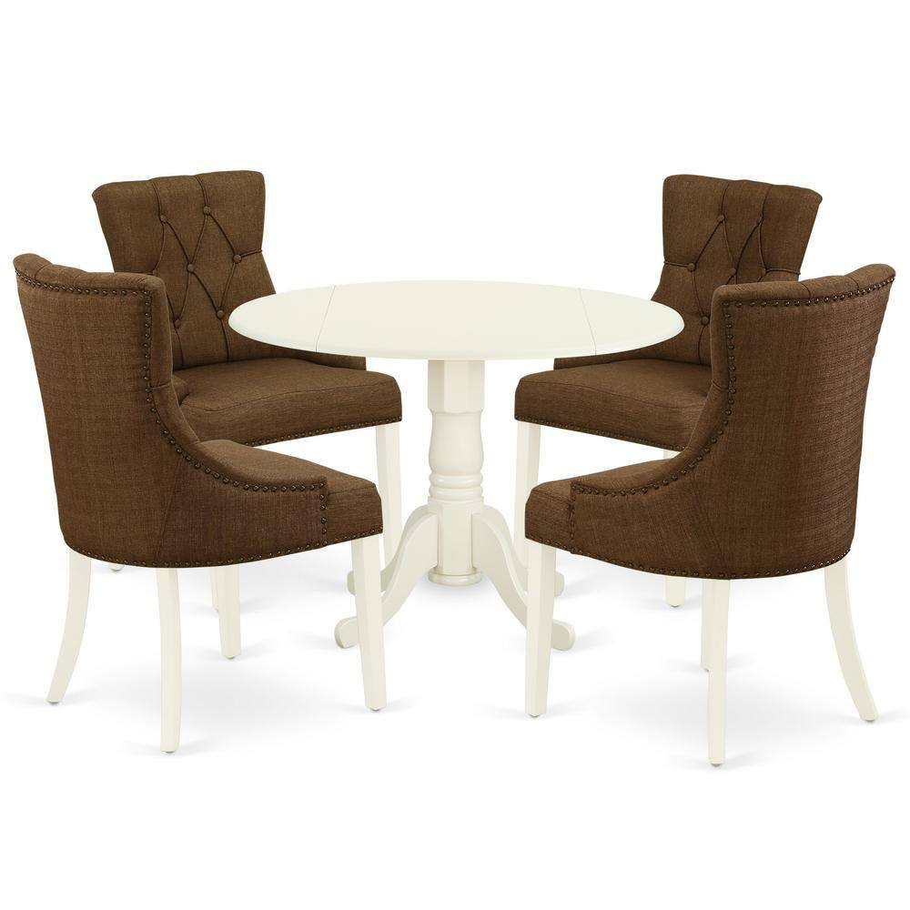 Back. East West Furniture - Dining Room Set Linen White - Brown.