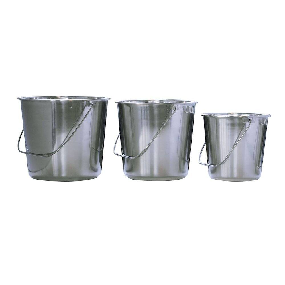Front. AmeriHome - Assorted Stainless Steel Bucket Set 3 Piece Set - Silver.