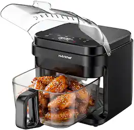 NutriChef - 5.8 Quart Air Fryer – Glass Airfryer with 8-in-1 Presets, Stainless Steel Design - Black
