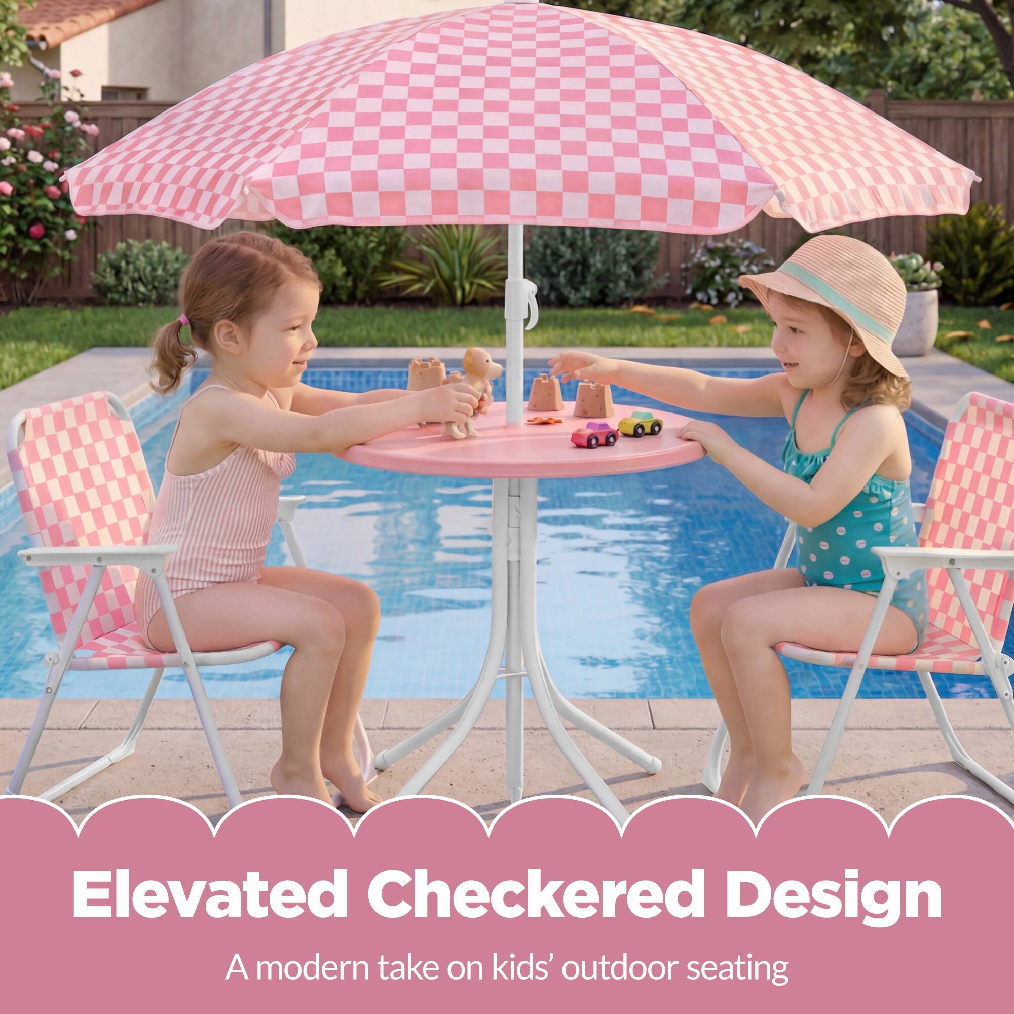 Elevated Checkered Design  
A modern take on kids' outdoor seating