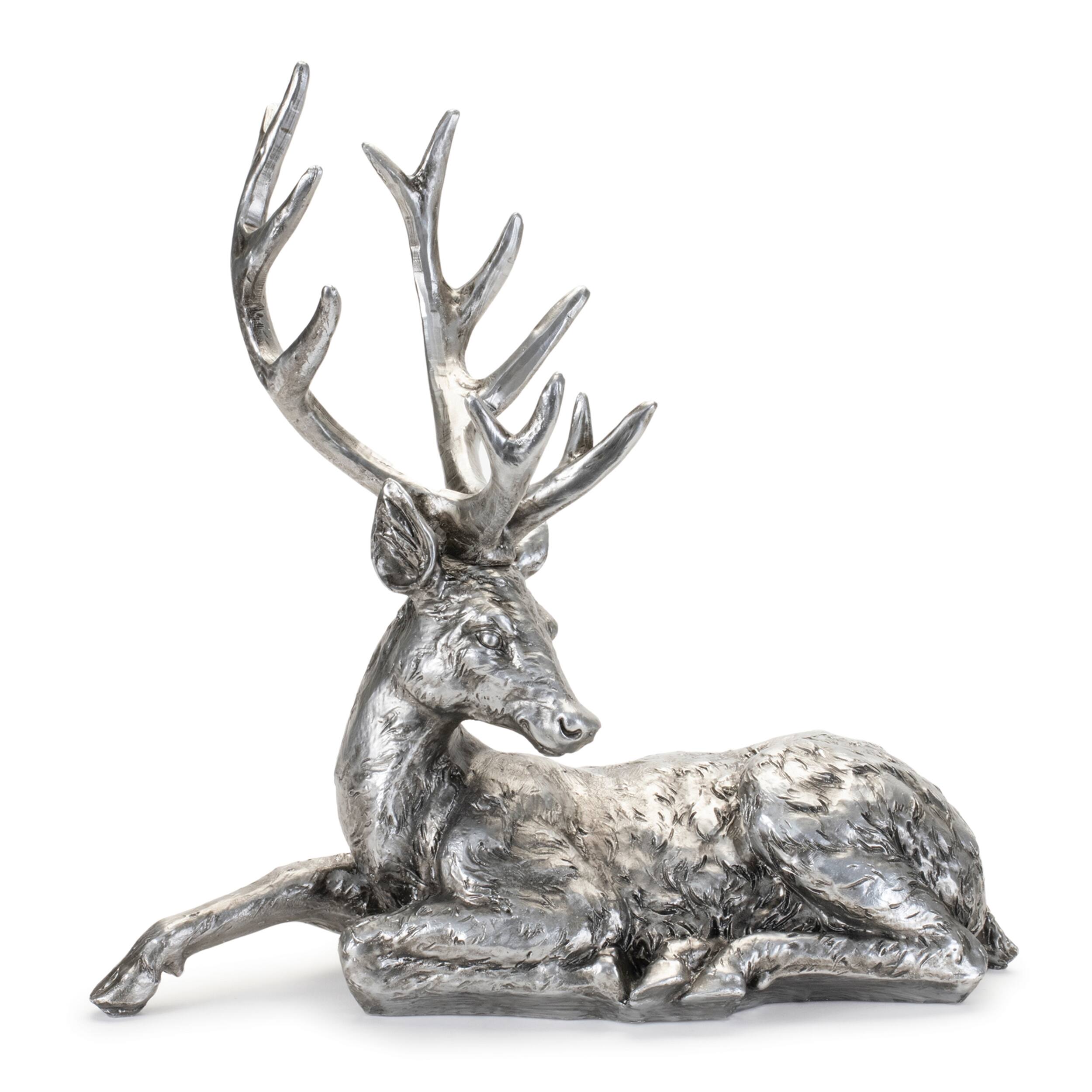 Angle. BreeBe - Metallic Deer Statue (Set of 2) - Gray, Black.