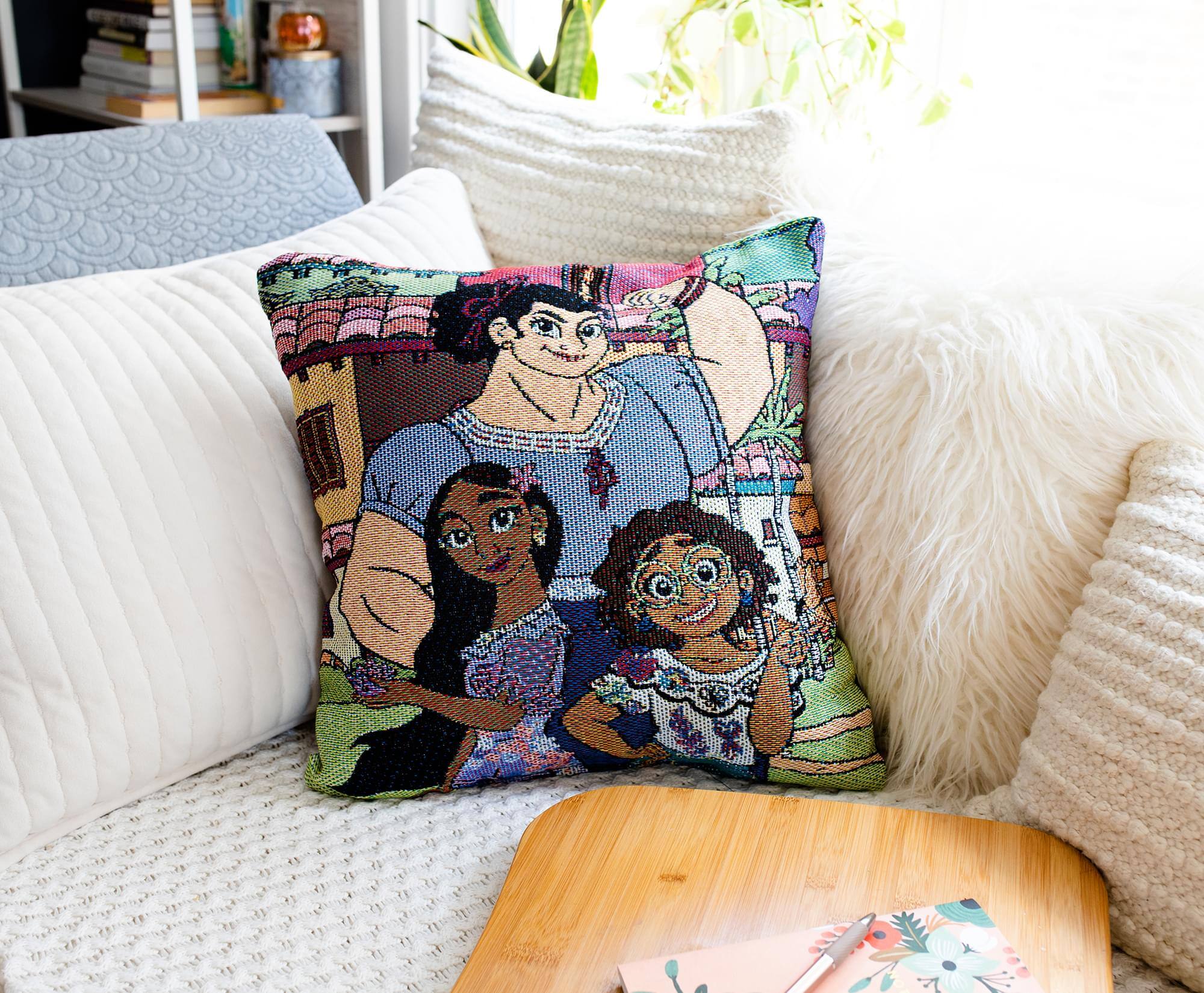 Alt View 2. Disney - Disney Encanto Family Portrait Woven Tapestry Throw Pillow Cushion | 18 Inches - Brown.