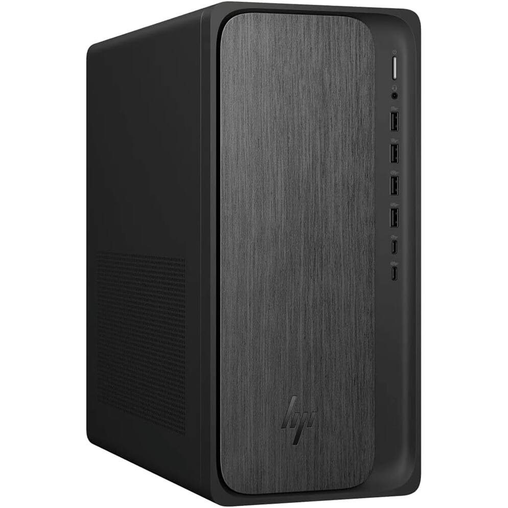 Left. HP - OmniDesk M02-0117 Desktop 16GB 1TB SSD AMD Ryzen™ 5.0GHz WIN11H,  Wood - Gray.