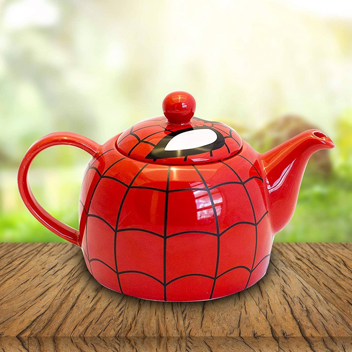 Alt View 1. Marvel - Marvel I AM SPIDER-MAN Ceramic Teapot with Web Mask Detail Lid - Red.