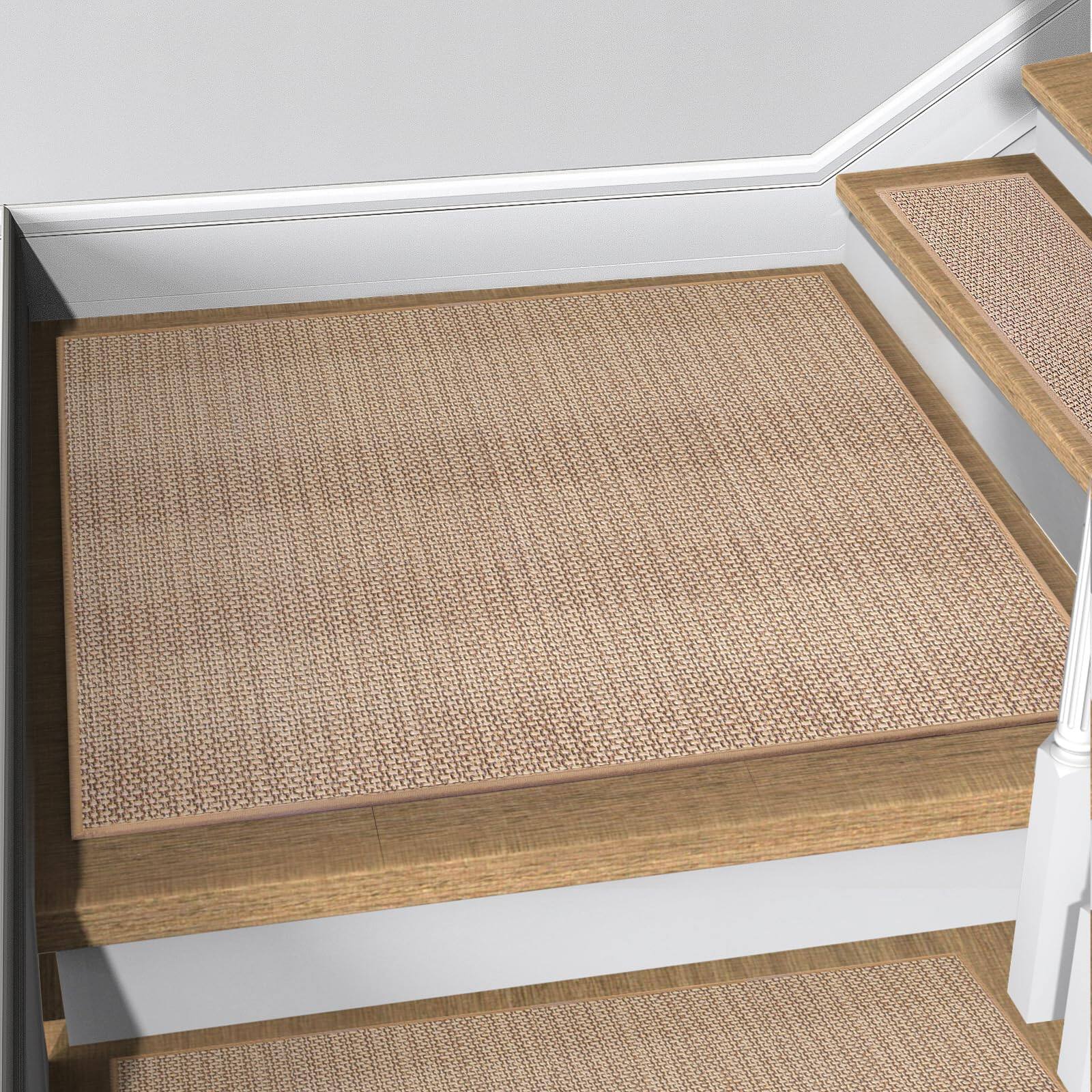 Front. PARKER SLATER - Stair Treads Wooden Steps Indoor Pack Carpet Wood Stairs Machine Washable Runners Elders Pets Beige Unrivaled Non Sli... - Beige.