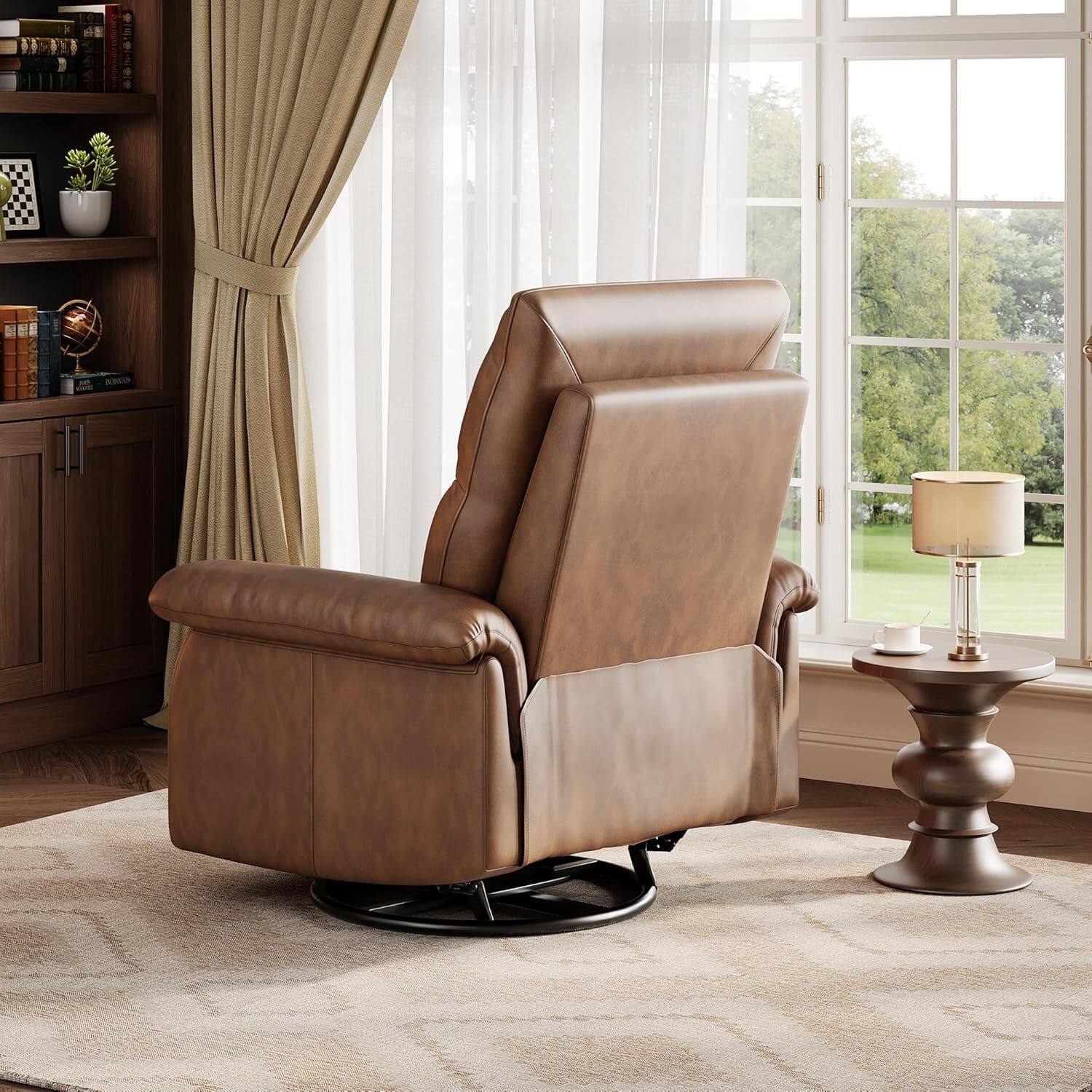 Alt View 4. Homhougo - Swivel Recliner w/ USB Port – 360° Glider Rocker, Deep Seat, Orange PU Leather, Ideal for Nursery or Living Room - ‎Orange.