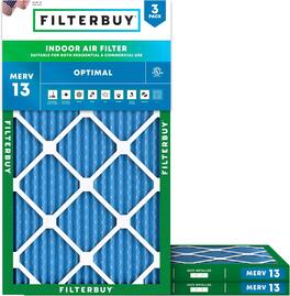 Filterbuy - 12x26x1 MERV 13 Smoke & Allergy Defense, Electrostatic Pleated HVAC AC Furnace Air Filters Replacement (3-Pack) - Blue