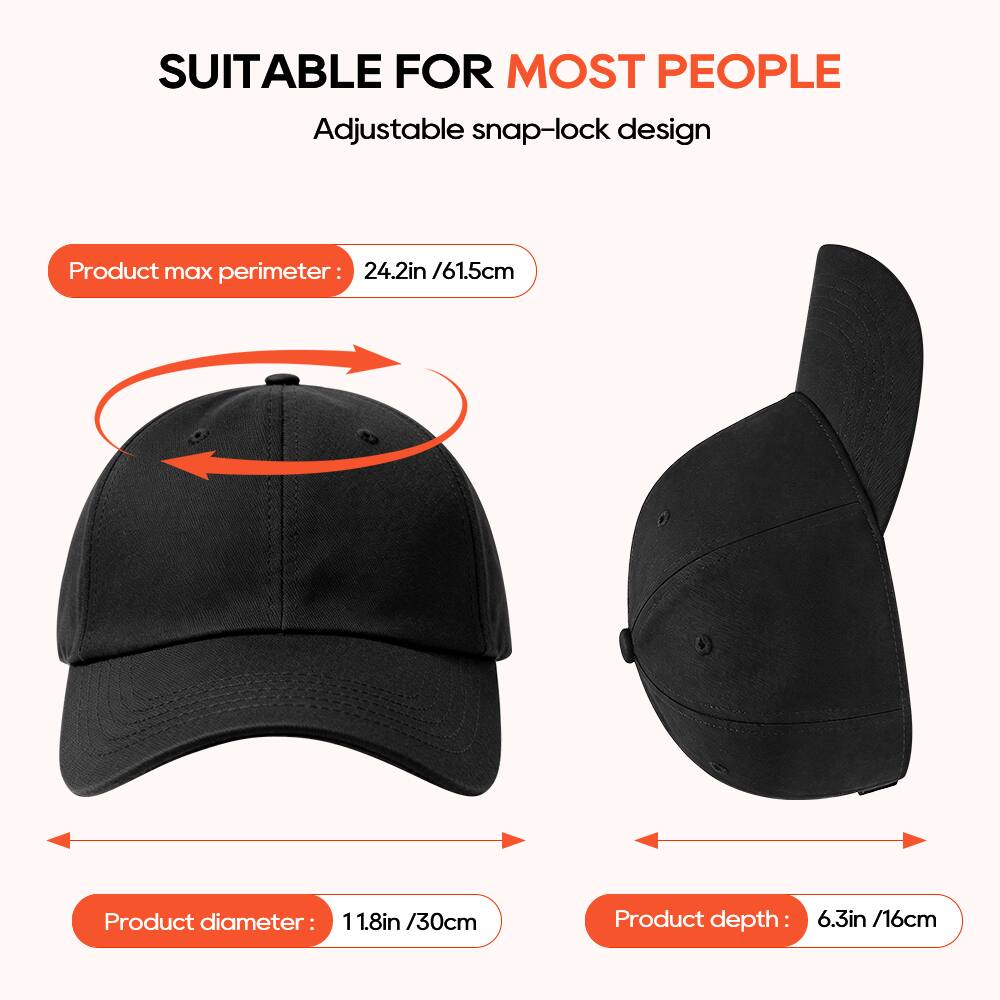 SUITABLE FOR MOST PEOPLE  
Adjustable snap-lock design  

Product max perimeter: 24.2in /61.5cm  
Product diameter: 11.8in /30cm  
Product depth: 6.3in /16cm