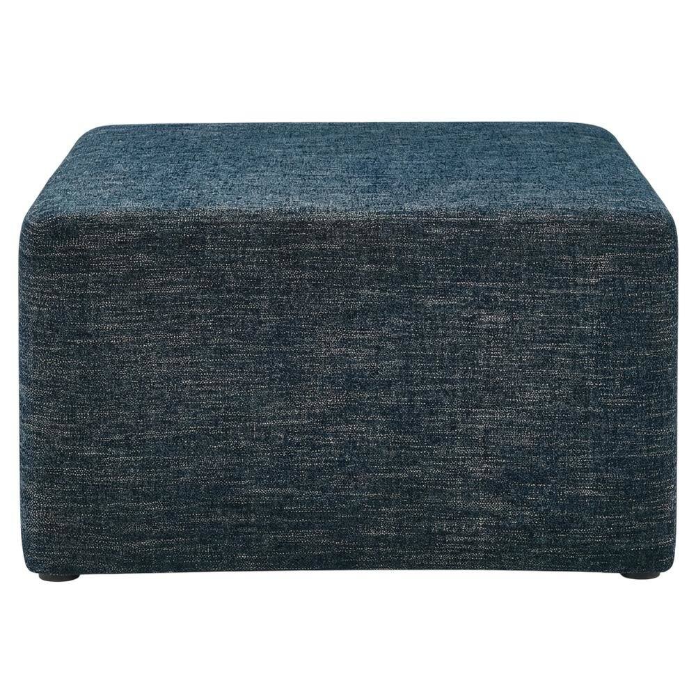 Back. Outdoor Escape - Square Woven Heathered Fabric Ottoman with Cushioned Top for Outdoor Lounge - Blue.