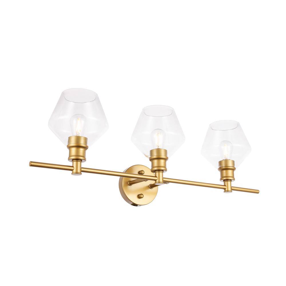 Alt View 6. Living District - Gene 3 light Brass and Clear glass Wall sconce - Brass And Clear Glass.