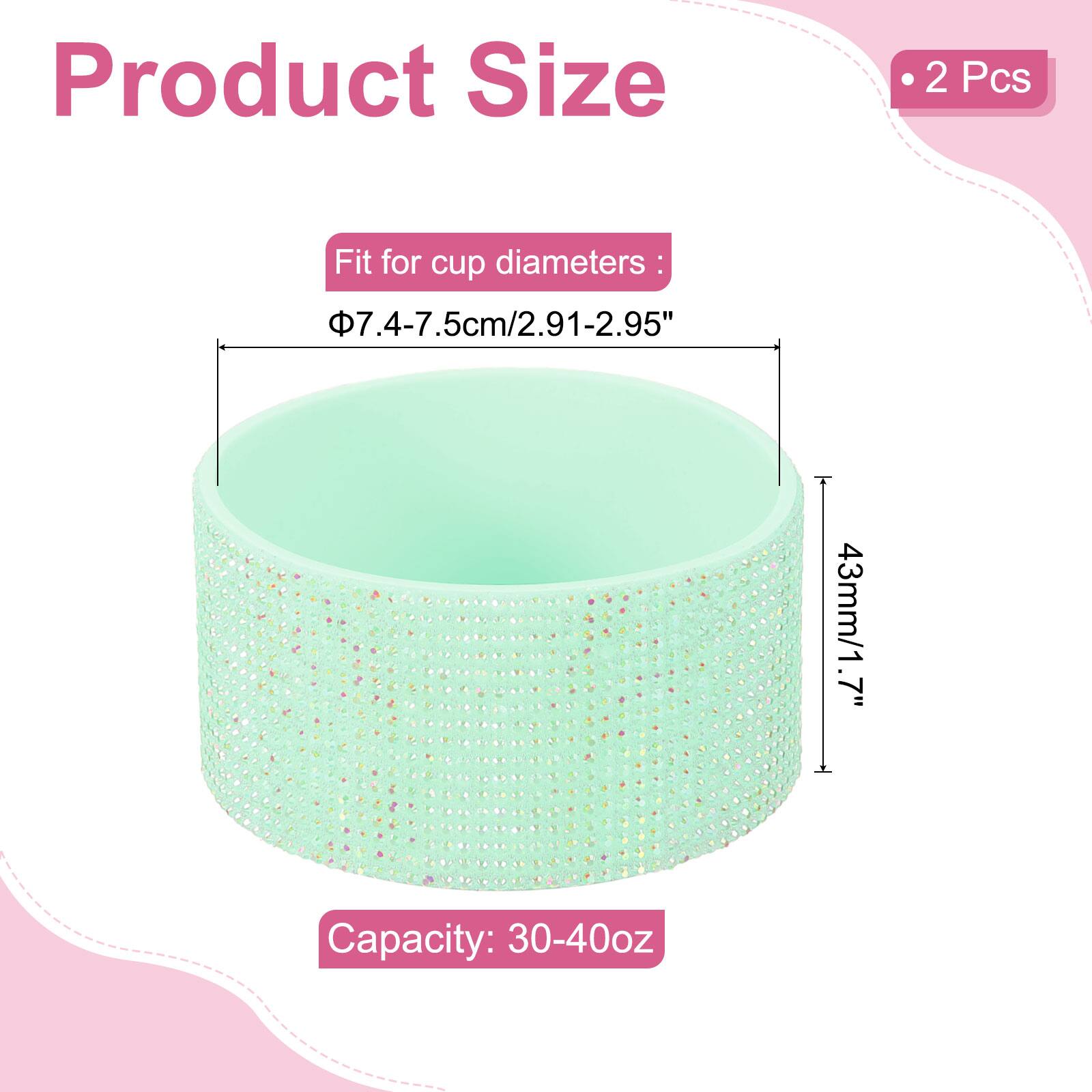 Product Size: 2 Pcs  
Fit for cup diameters: 7.4-7.5cm/2.91-2.95" (43mm/1.7")  
Capacity: 30-40oz