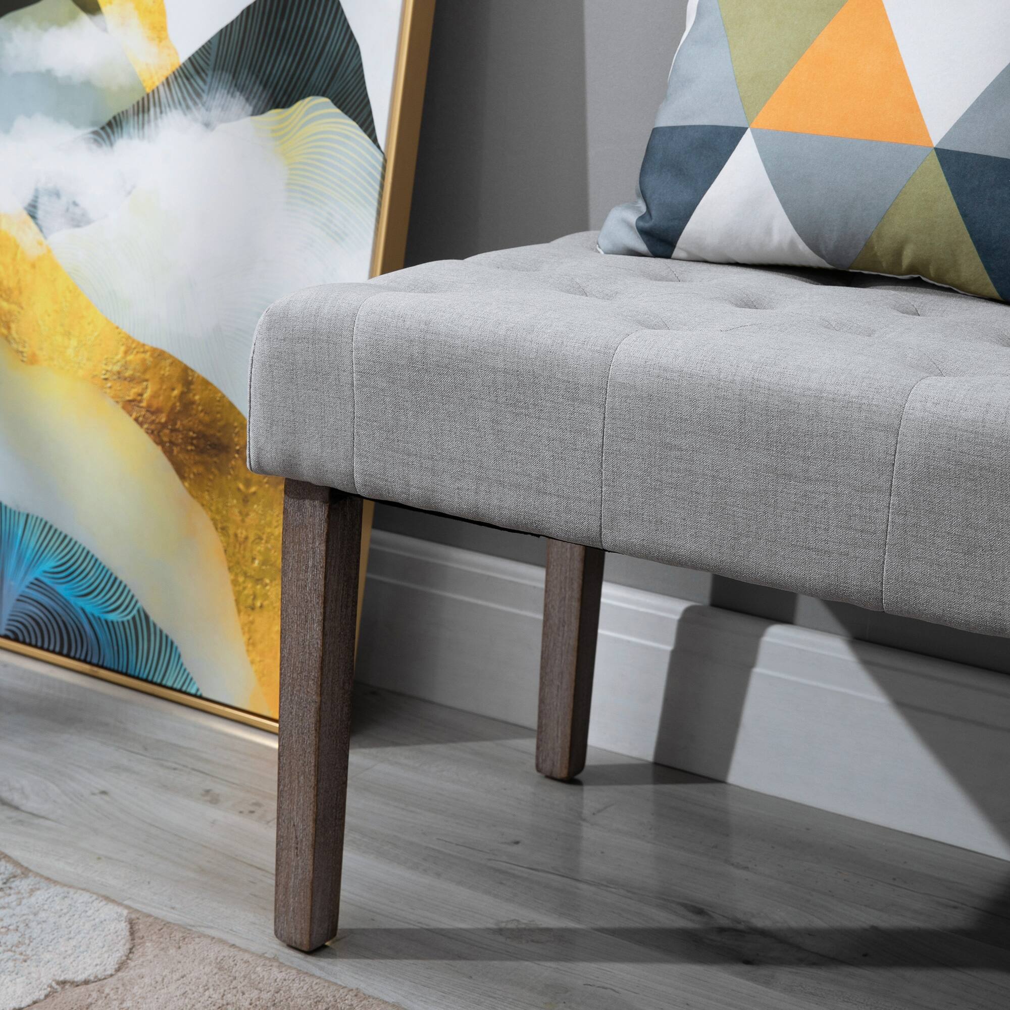 Alt View 5. Homcom - Simple Tufted Upholstered Ottoman Accent Bench with Soft Comfortable Cushion & Fashionable Modern Design - Gray.