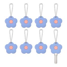 Unique Bargains - 8pcs Key Covers Caps, PVC Flower Key Identifiers Markers for 1.18" Flat Keys Office Apartment - Blue