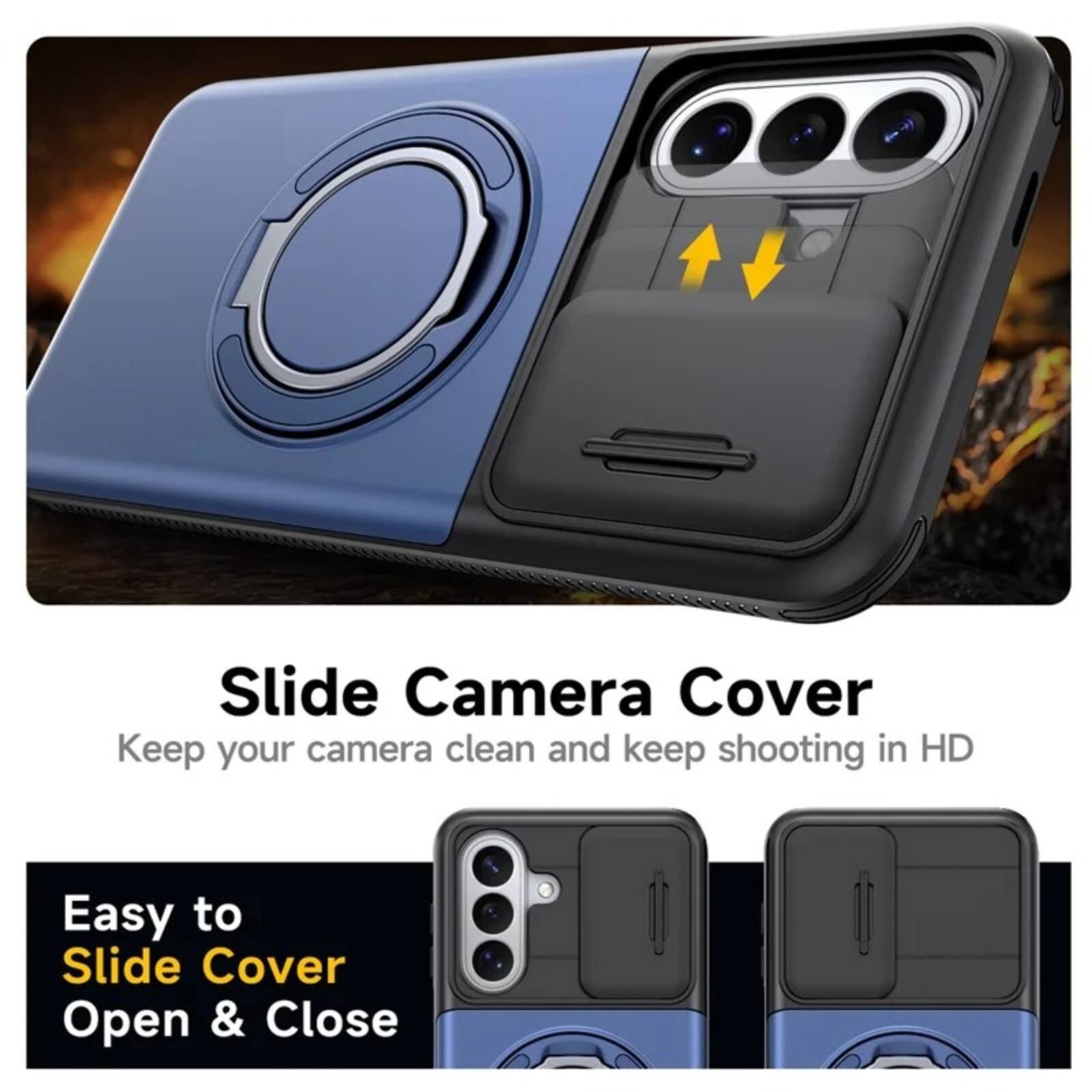 Slide Camera Cover  
Keep your camera clean and keep shooting in HD  
Easy to Slide Cover Open & Close