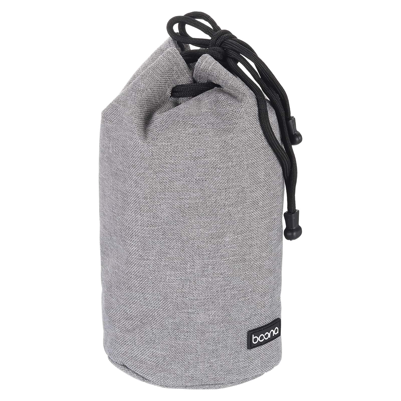 Unique Bargains - Soft Drawstring Lens Case, with Cotton Pad 4.7" OD Thick Fleece Cloth for SLR Lens, Water Cups - Gray