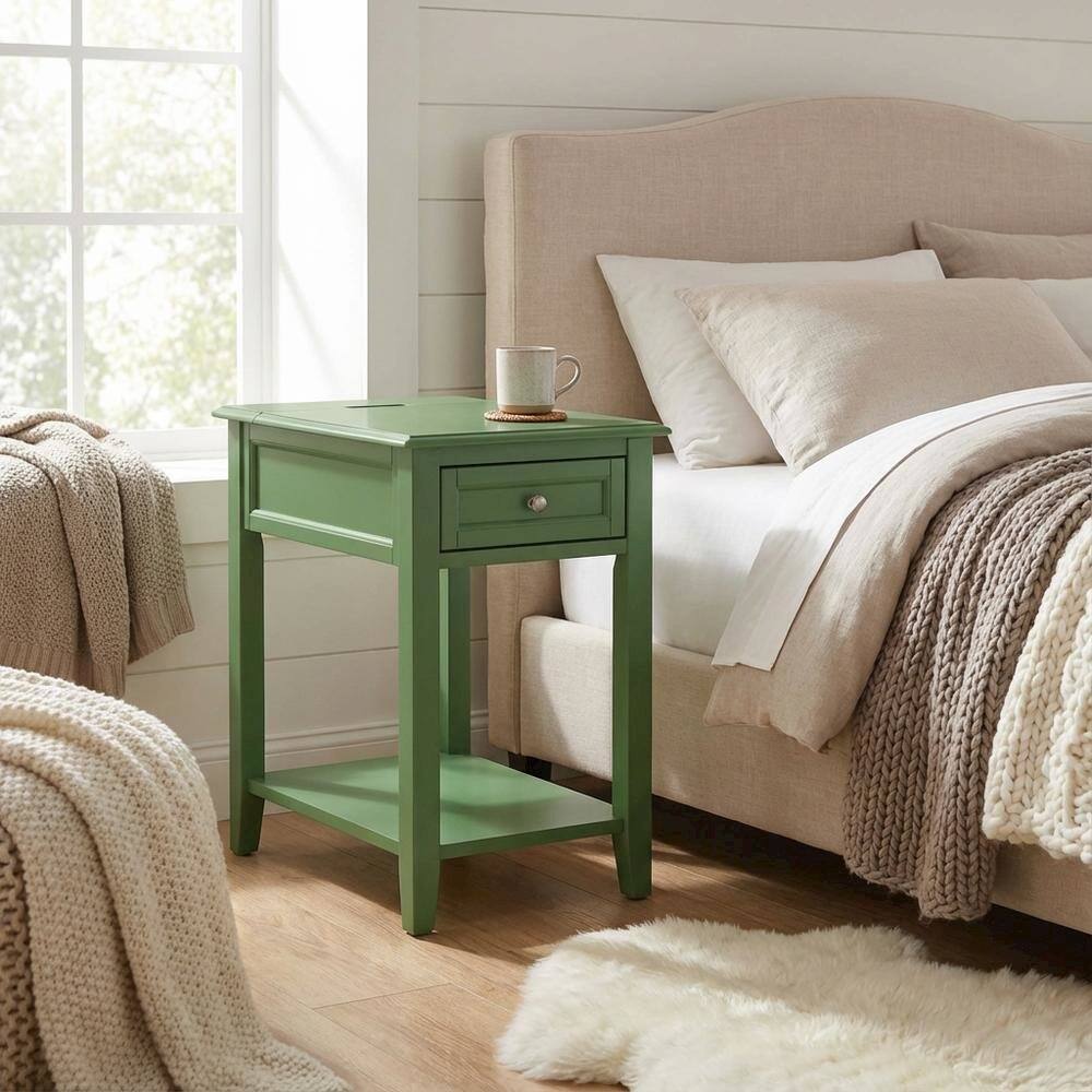 Alt View 1. FurniFact - Clover Green Nightstand with Wooden Drawer and Sturdy Construction for Bedroom - Clover Green.