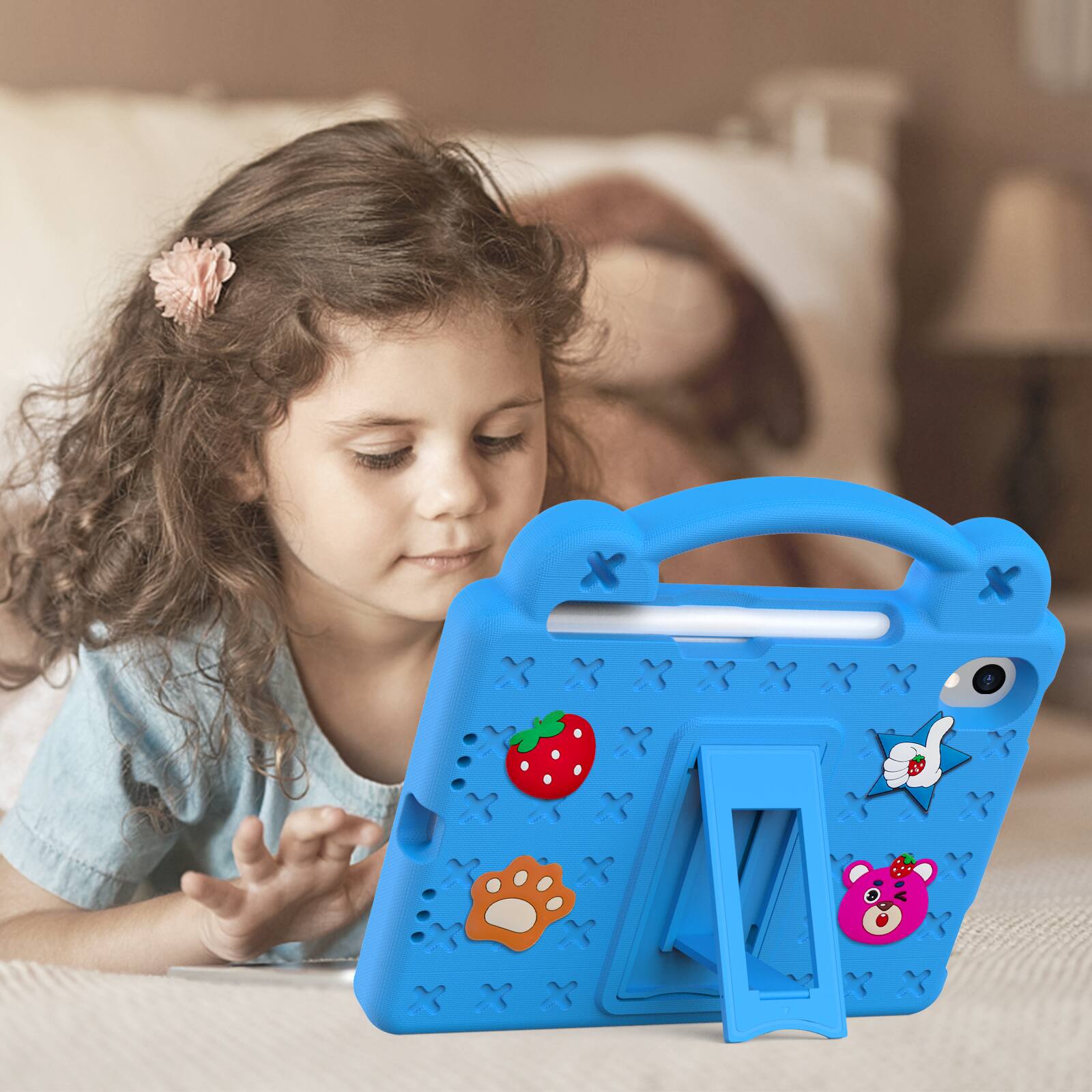 Alt View 4. Dteck - For Apple iPad mini (A17 Pro) 2024/iPad mini 6th Cute Cartoon Kid Case Built-in Kickstand Handle Grip Shockproof Cover - Blue.