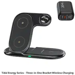 RISOKEYS - 3-in-1 Desktop Wireless Charger with Charging Port - Multi-Functional Mobile Phone Stand with Adjustable Charging - Black