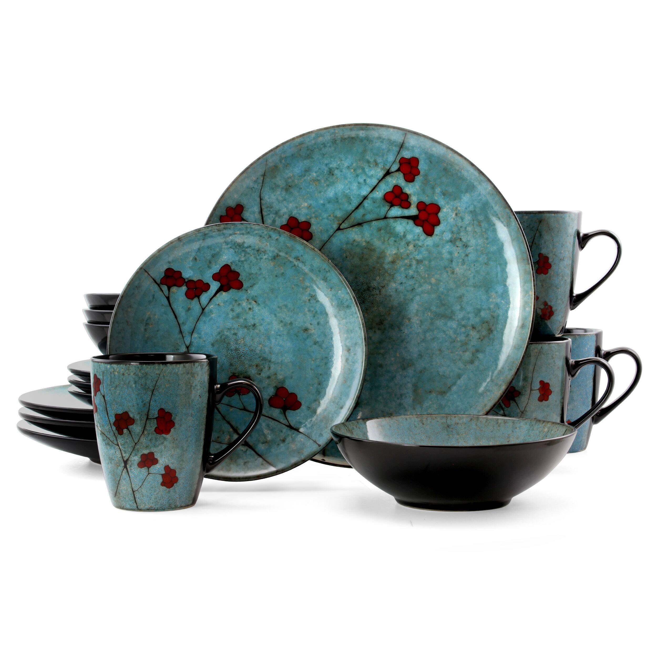 Alt View 8. Elama - Elama Floral Accents 16 Piece Dinnerware Set in Blue - Blue.