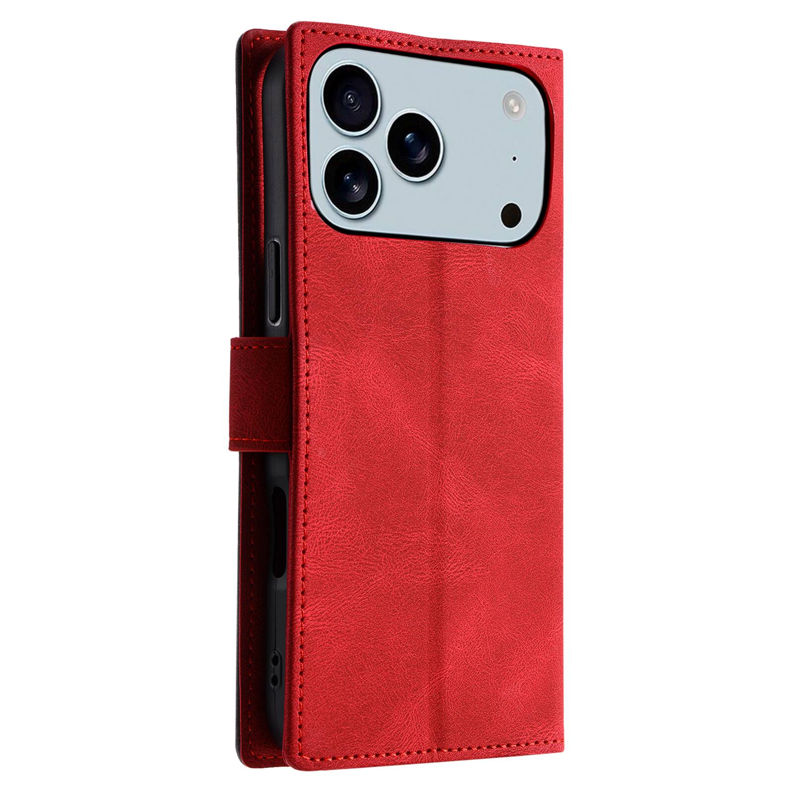 Alt View 3. Dteck - Wallet Case for Apple iPhone 17 Pro Max,Vintage PU Leather Flip Card Holder Kickstand Magnetic Closure Phone Cover - Red.