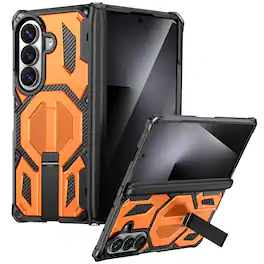 Dteck - Heavy Duty Rugged Magnetic Case For Samsung Galaxy Z Fold 7, Foldable Kickstand Shockproof Hinge Protection Cover - Orange