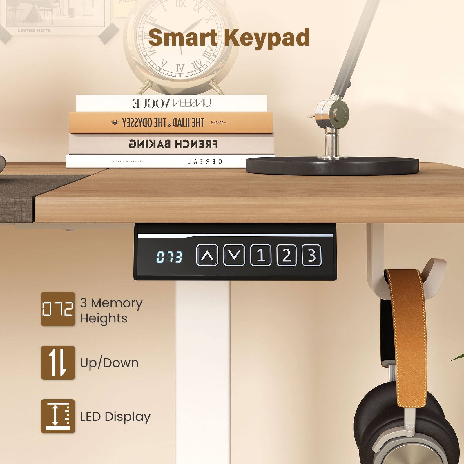 LINTEX NOTE Smart Keypad

UNSEEN ODYSSEY
THE HOMER
THE ILIAD & THE ODYSSEY
FRENCH BAKING
CEREAL

Memory Heights
Up/Down
LED Display