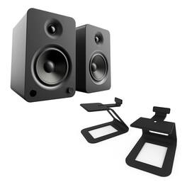 Kanto - YU6 Powered Bookshelf Speakers with SE6 Elevated Desktop Speaker Stands - Black