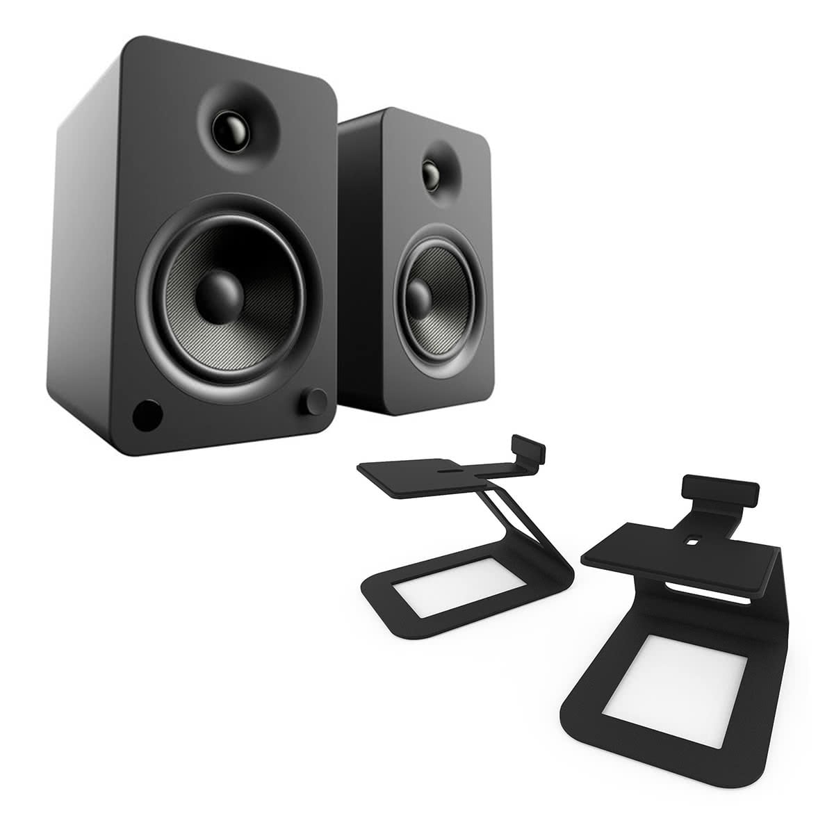 Front. Kanto - Kanto YU6 Powered Bookshelf Speakers with SE6 Elevated Desktop Speaker Stands - Black.